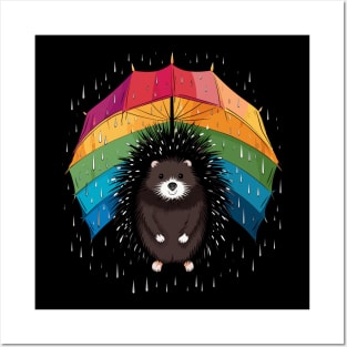 Porcupine Rainy Day With Umbrella Posters and Art